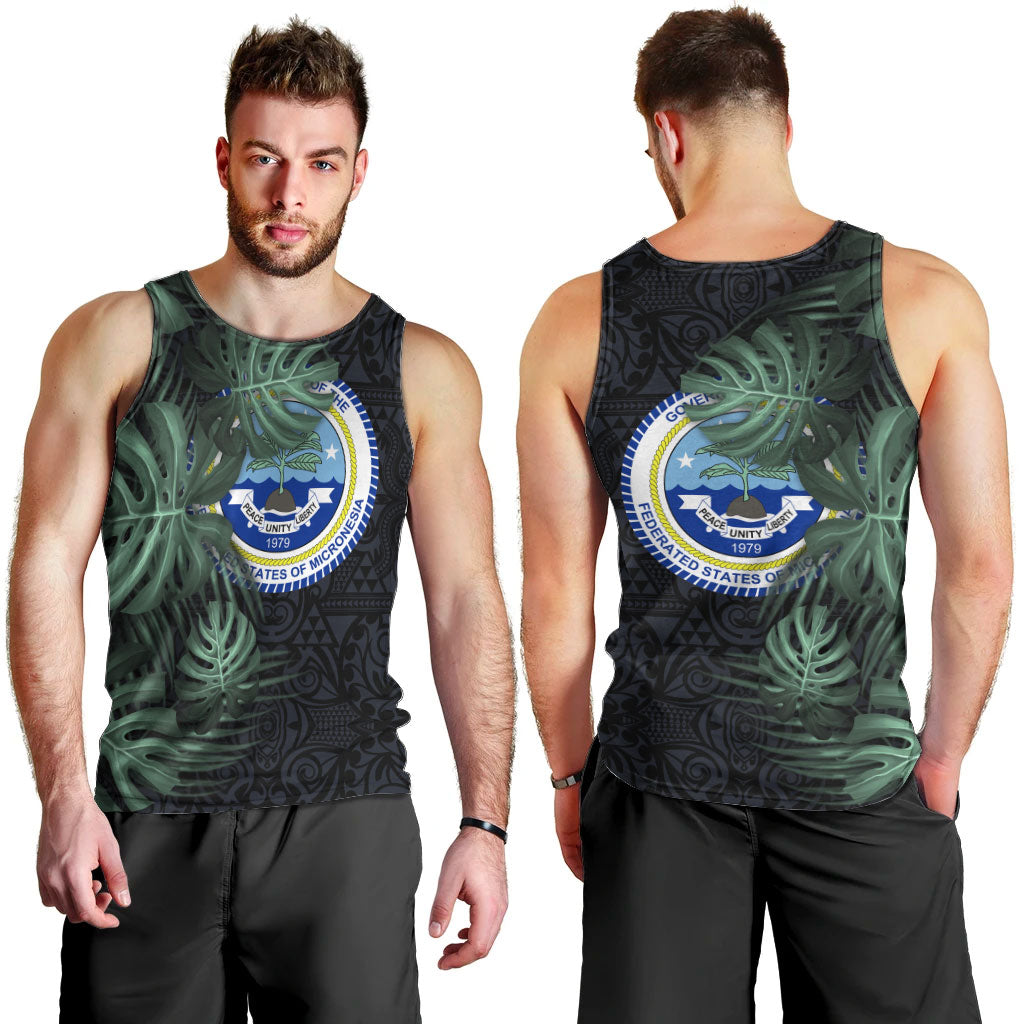 Federated States Of Micronesia Men Tank Top FSM Tropical Monstera Leaf Dark Tribal Pattern TS04 - Polynesian Pride