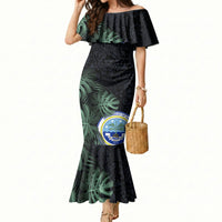 Federated States Of Micronesia Mermaid Dress FSM Tropical Monstera Leaf Dark Tribal Pattern TS04 Women Black Green - Polynesian Pride