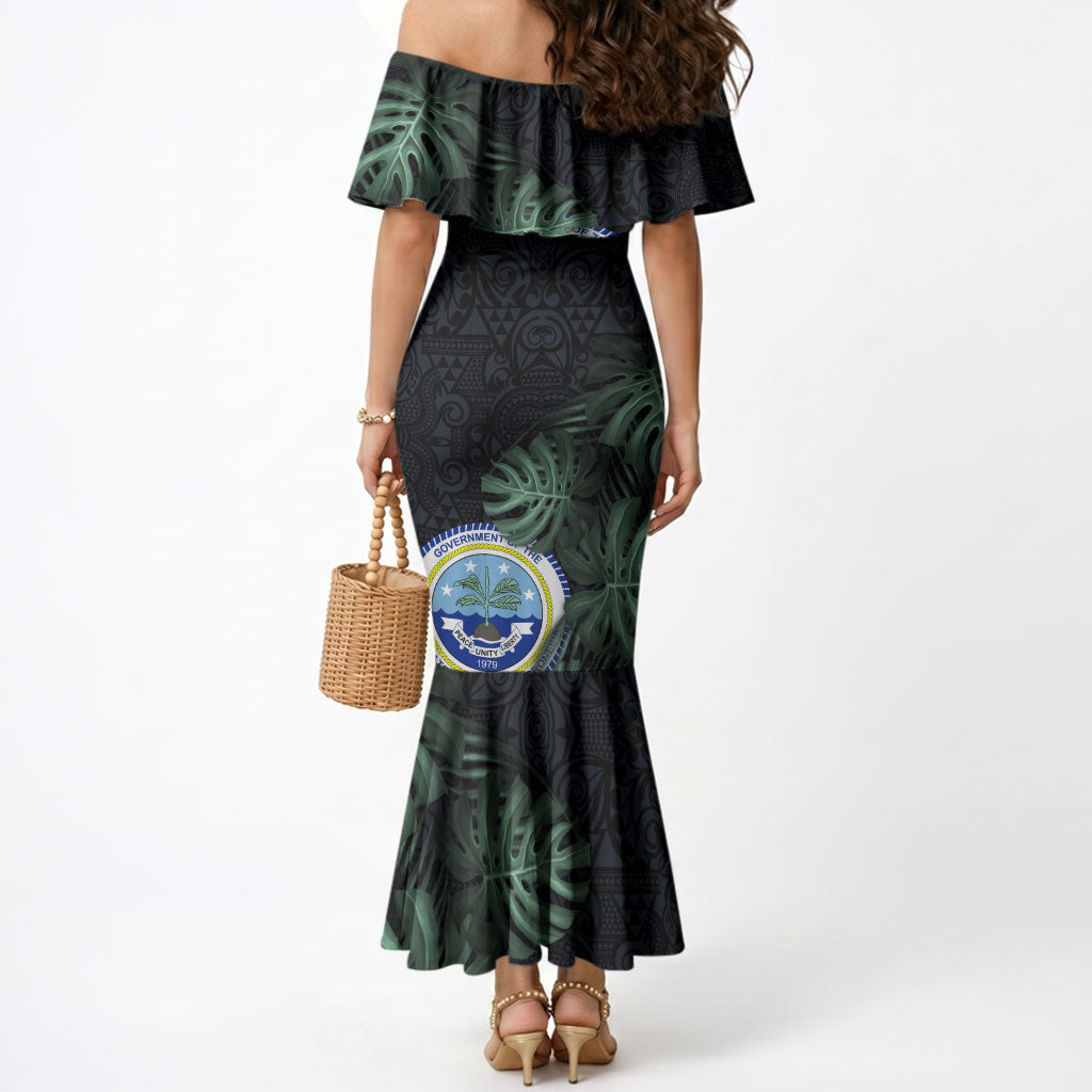 Federated States Of Micronesia Mermaid Dress FSM Tropical Monstera Leaf Dark Tribal Pattern TS04 - Polynesian Pride