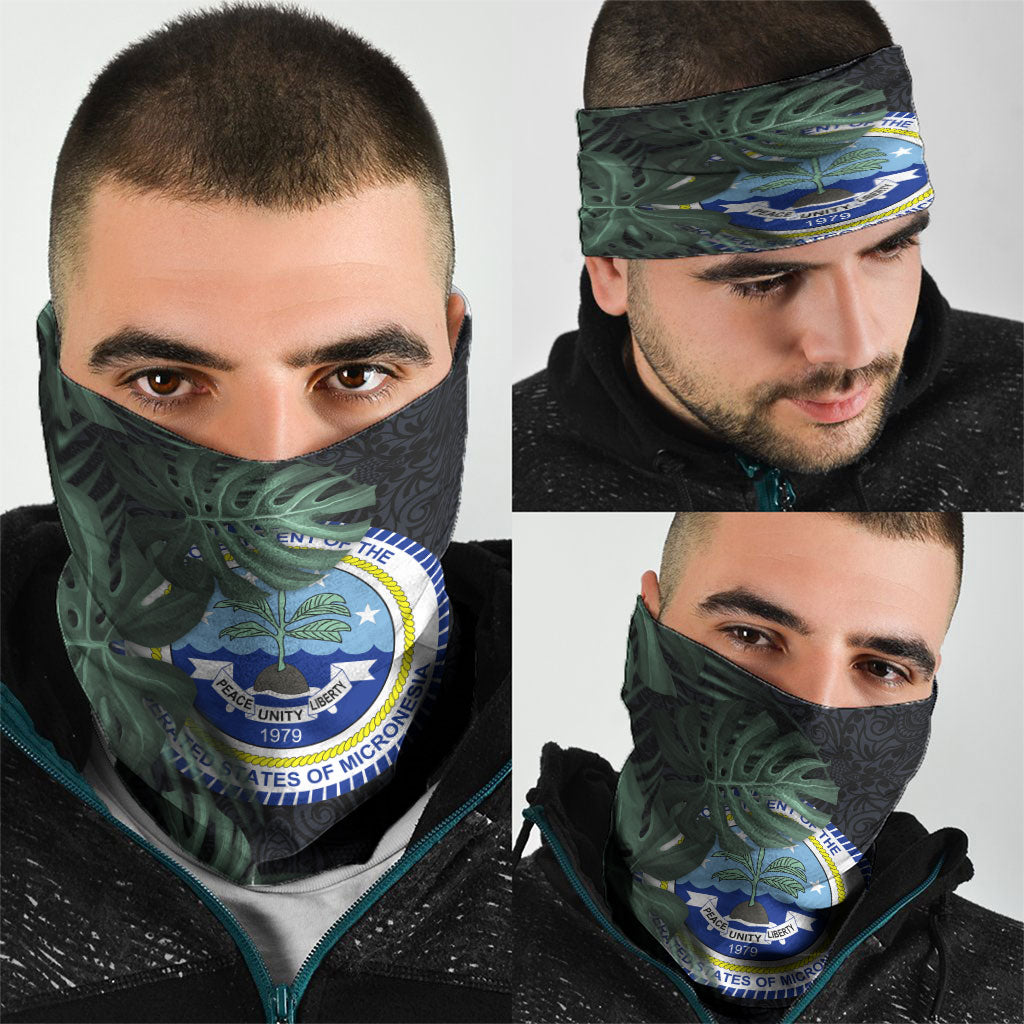 Federated States Of Micronesia Neck Gaiter FSM Tropical Monstera Leaf Dark Tribal Pattern TS04 - Polynesian Pride