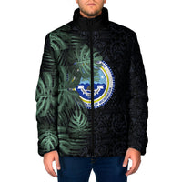 Federated States Of Micronesia Padded Jacket FSM Tropical Monstera Leaf Dark Tribal Pattern TS04 Men Black Green - Polynesian Pride