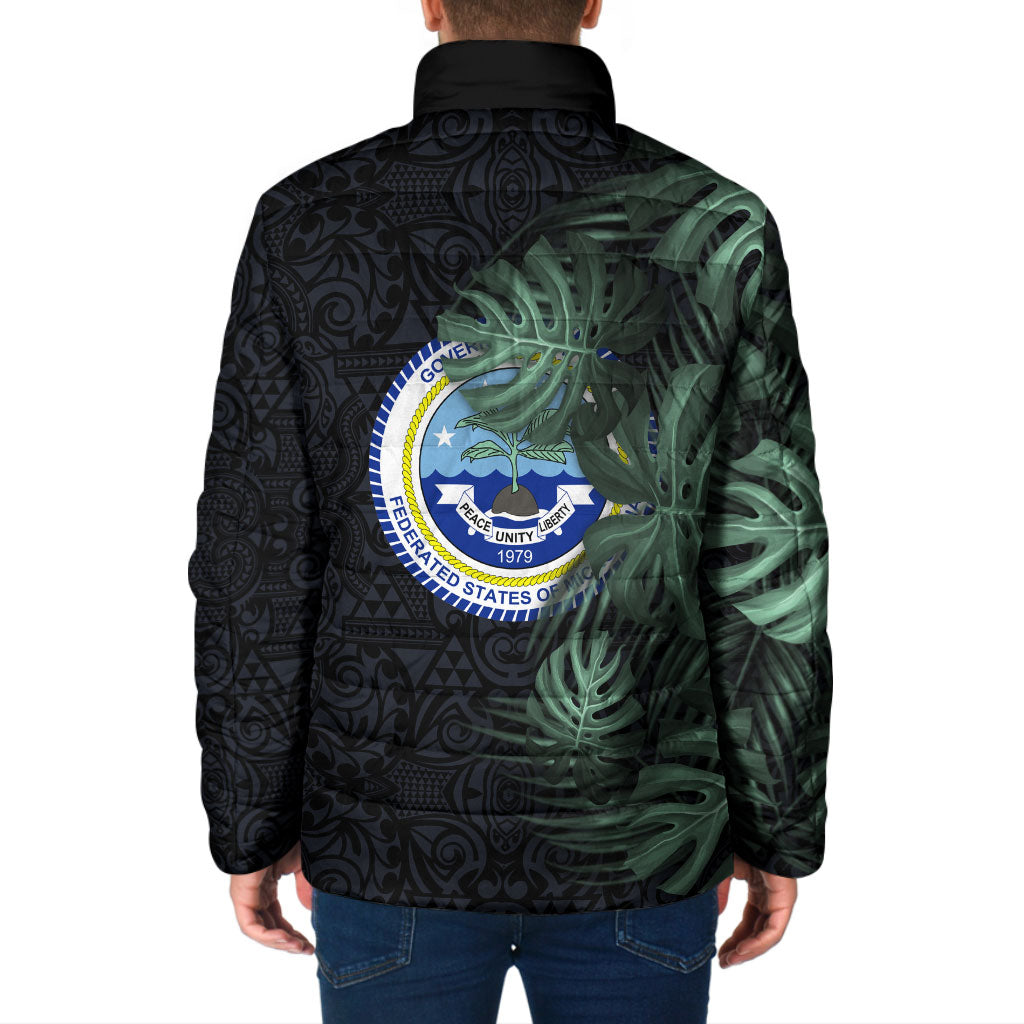 Federated States Of Micronesia Padded Jacket FSM Tropical Monstera Leaf Dark Tribal Pattern TS04 - Polynesian Pride
