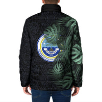 Federated States Of Micronesia Padded Jacket FSM Tropical Monstera Leaf Dark Tribal Pattern TS04 - Polynesian Pride