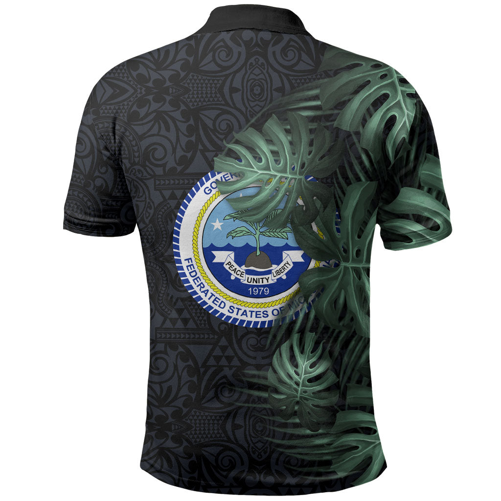Federated States Of Micronesia Polo Shirt FSM Tropical Monstera Leaf Dark Tribal Pattern TS04 - Polynesian Pride