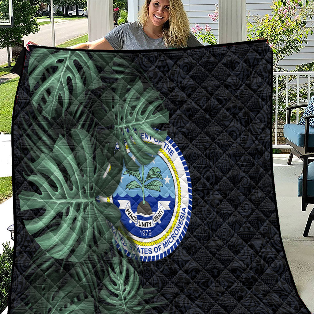 Federated States Of Micronesia Quilt FSM Tropical Monstera Leaf Dark Tribal Pattern TS04 Black Green - Polynesian Pride