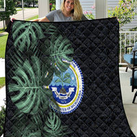 Federated States Of Micronesia Quilt FSM Tropical Monstera Leaf Dark Tribal Pattern TS04 Black Green - Polynesian Pride