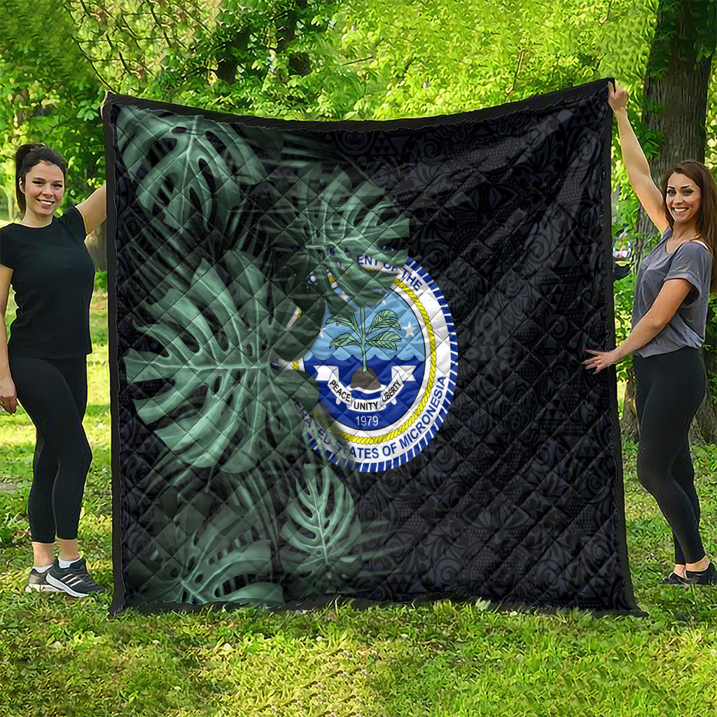 Federated States Of Micronesia Quilt FSM Tropical Monstera Leaf Dark Tribal Pattern TS04 - Polynesian Pride