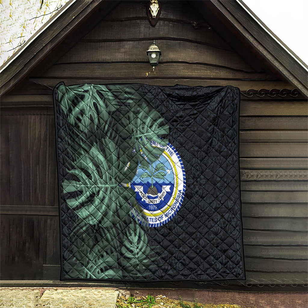 Federated States Of Micronesia Quilt FSM Tropical Monstera Leaf Dark Tribal Pattern TS04 - Polynesian Pride