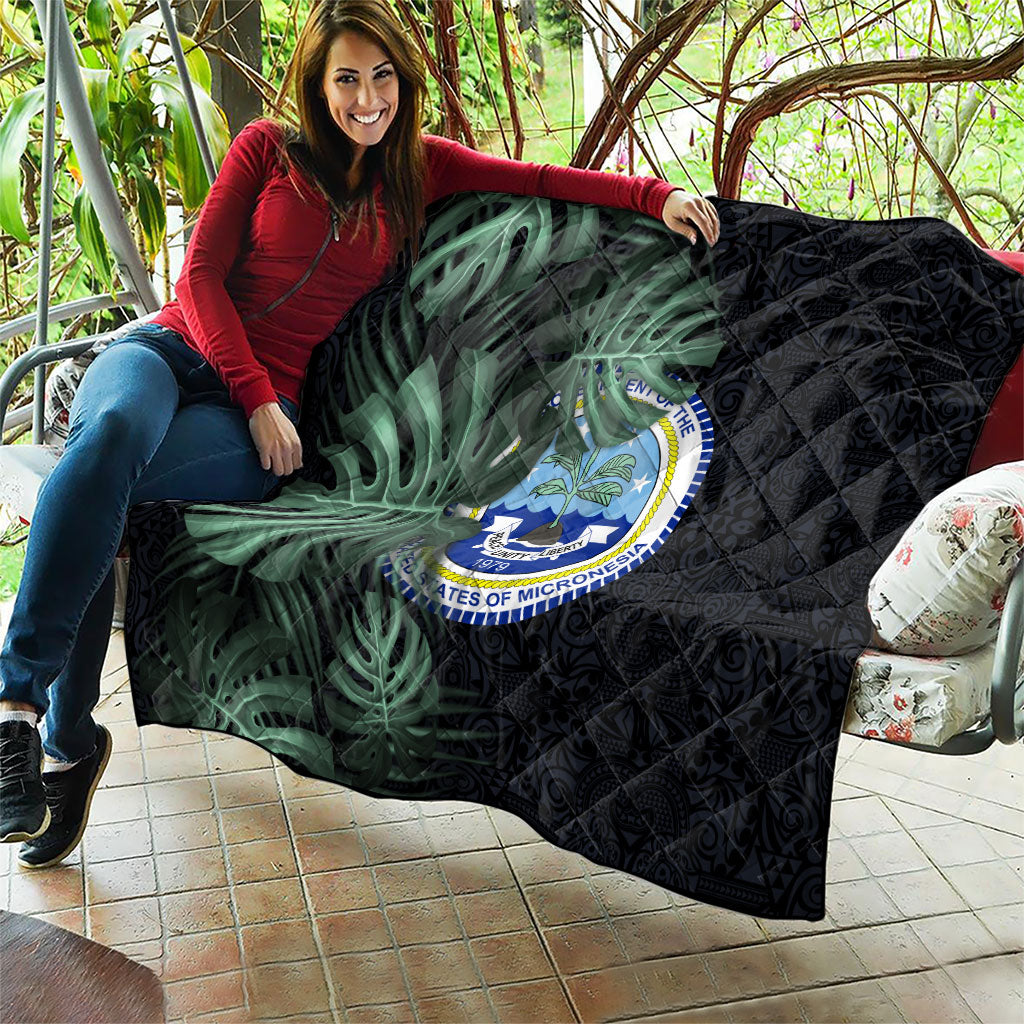 Federated States Of Micronesia Quilt FSM Tropical Monstera Leaf Dark Tribal Pattern TS04 - Polynesian Pride