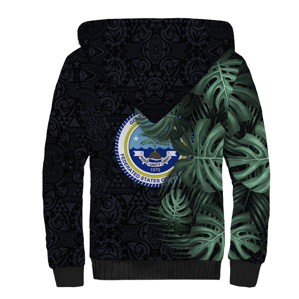 Federated States Of Micronesia Sherpa Hoodie FSM Tropical Monstera Leaf Dark Tribal Pattern TS04 - Polynesian Pride