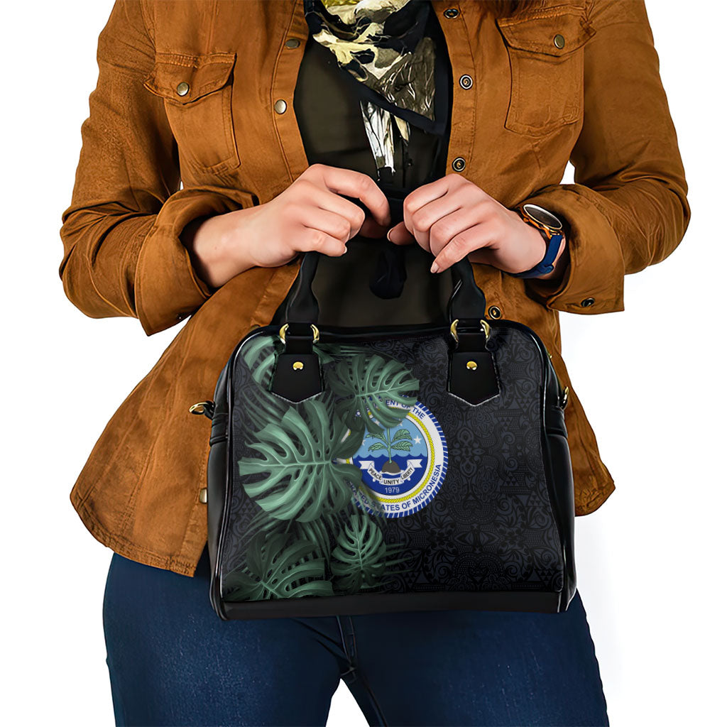 Federated States Of Micronesia Shoulder Handbag FSM Tropical Monstera Leaf Dark Tribal Pattern TS04 - Polynesian Pride