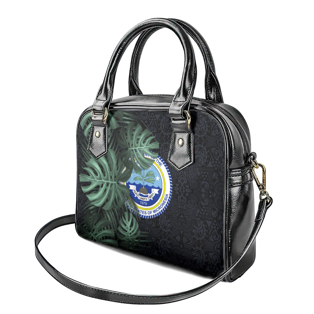 Federated States Of Micronesia Shoulder Handbag FSM Tropical Monstera Leaf Dark Tribal Pattern TS04 - Polynesian Pride