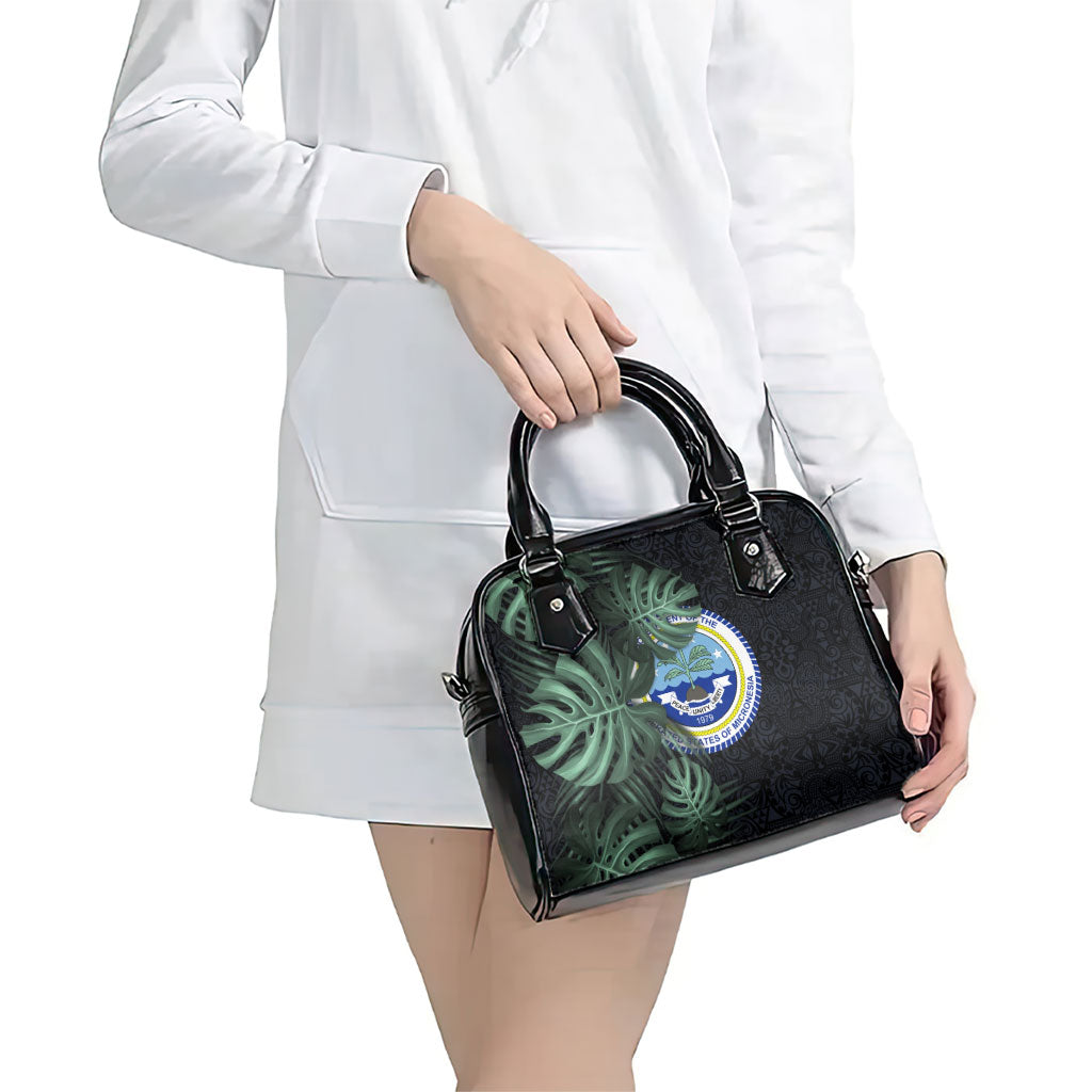 Federated States Of Micronesia Shoulder Handbag FSM Tropical Monstera Leaf Dark Tribal Pattern TS04 - Polynesian Pride
