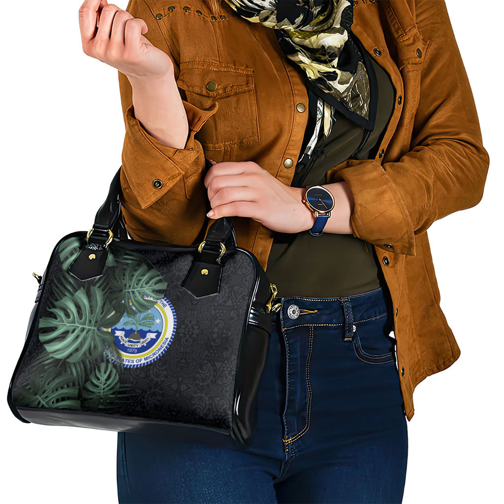 Federated States Of Micronesia Shoulder Handbag FSM Tropical Monstera Leaf Dark Tribal Pattern TS04 - Polynesian Pride
