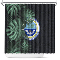 Federated States Of Micronesia Shower Curtain FSM Tropical Monstera Leaf Dark Tribal Pattern TS04 Black Green - Polynesian Pride