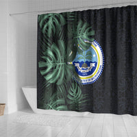 Federated States Of Micronesia Shower Curtain FSM Tropical Monstera Leaf Dark Tribal Pattern TS04 - Polynesian Pride