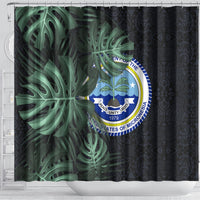 Federated States Of Micronesia Shower Curtain FSM Tropical Monstera Leaf Dark Tribal Pattern TS04 - Polynesian Pride