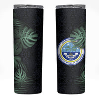 Federated States Of Micronesia Skinny Tumbler FSM Tropical Monstera Leaf Dark Tribal Pattern TS04 Black Green - Polynesian Pride