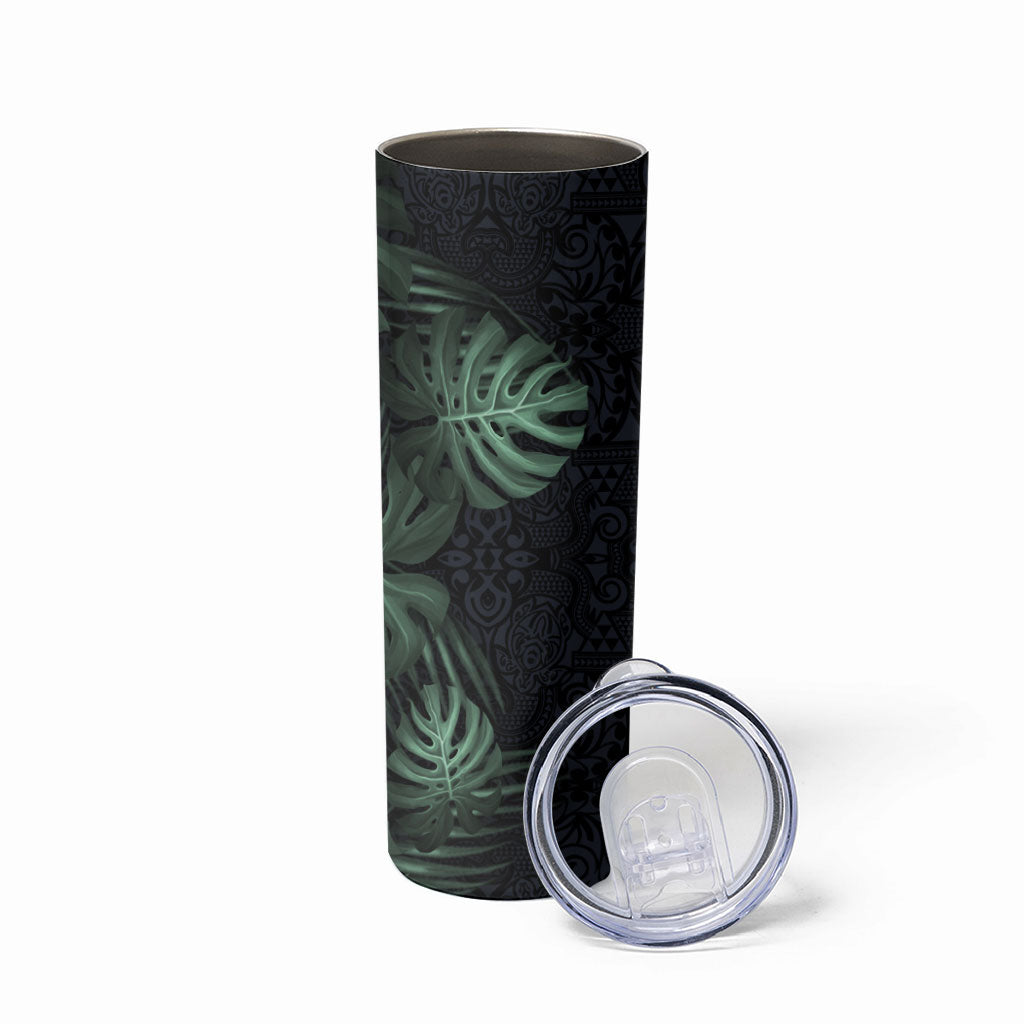 Federated States Of Micronesia Skinny Tumbler FSM Tropical Monstera Leaf Dark Tribal Pattern TS04 - Polynesian Pride