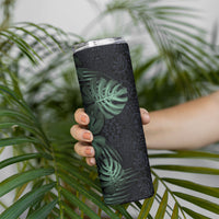Federated States Of Micronesia Skinny Tumbler FSM Tropical Monstera Leaf Dark Tribal Pattern TS04 - Polynesian Pride