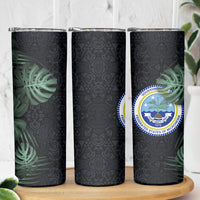 Federated States Of Micronesia Skinny Tumbler FSM Tropical Monstera Leaf Dark Tribal Pattern TS04 - Polynesian Pride