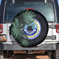 Federated States Of Micronesia Spare Tire Cover FSM Tropical Monstera Leaf Dark Tribal Pattern TS04 Black Green - Polynesian Pride