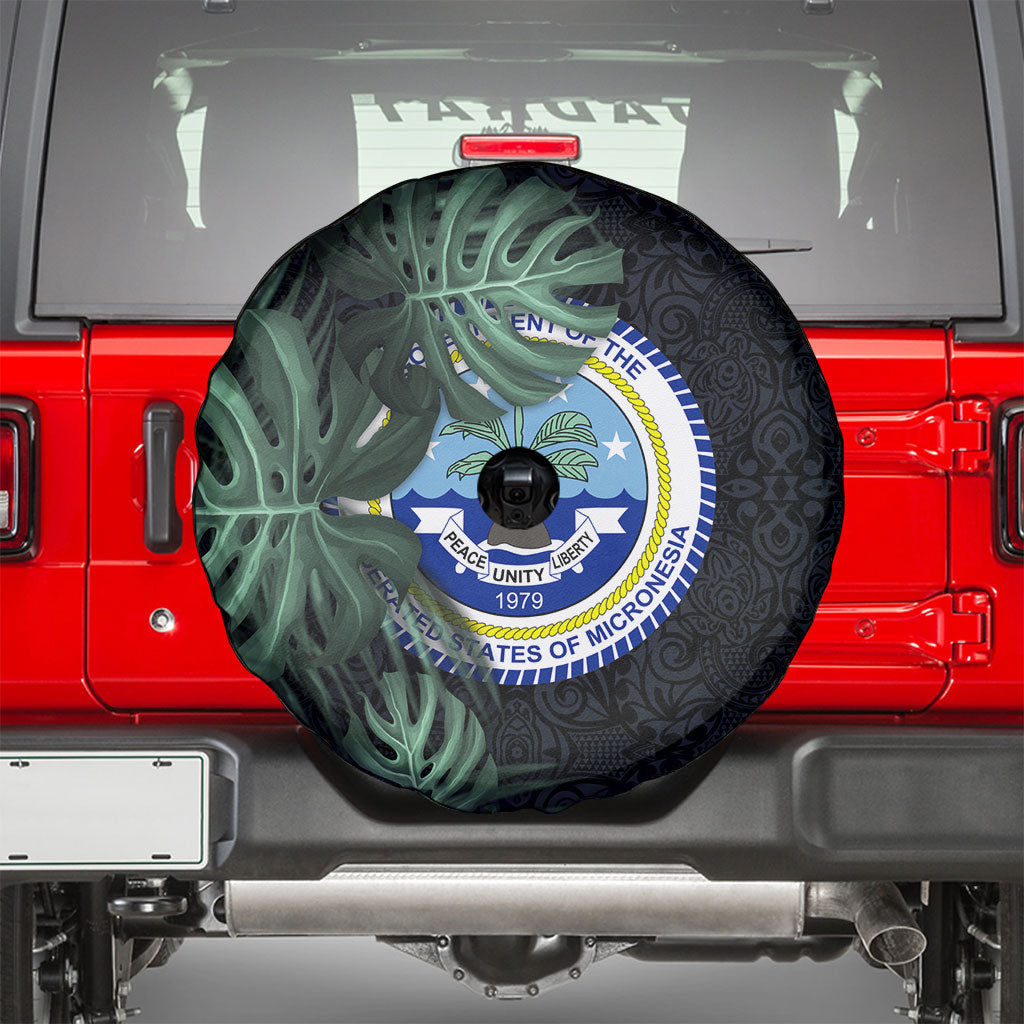 Federated States Of Micronesia Spare Tire Cover FSM Tropical Monstera Leaf Dark Tribal Pattern TS04 - Polynesian Pride