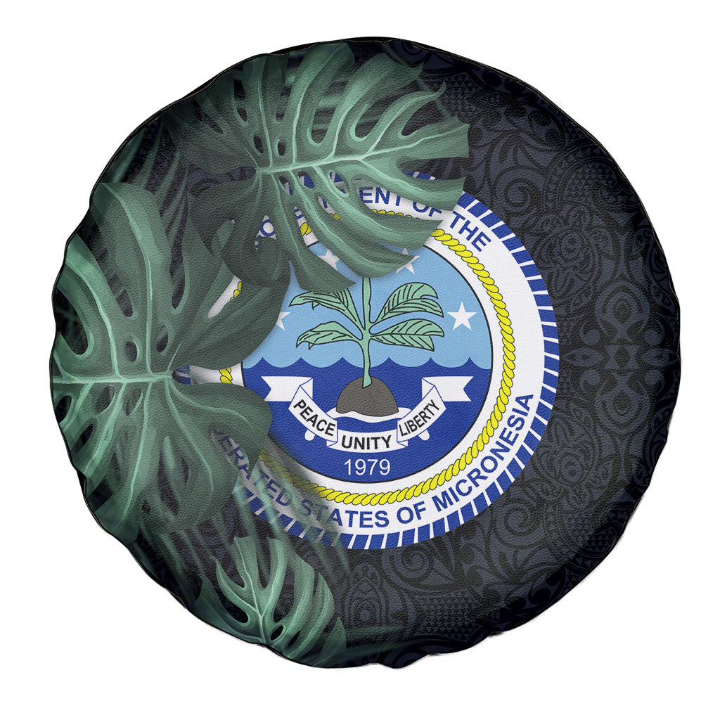 Federated States Of Micronesia Spare Tire Cover FSM Tropical Monstera Leaf Dark Tribal Pattern TS04 - Polynesian Pride