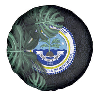 Federated States Of Micronesia Spare Tire Cover FSM Tropical Monstera Leaf Dark Tribal Pattern TS04 - Polynesian Pride