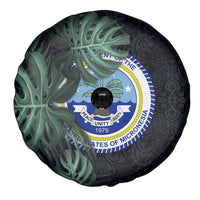 Federated States Of Micronesia Spare Tire Cover FSM Tropical Monstera Leaf Dark Tribal Pattern TS04 - Polynesian Pride