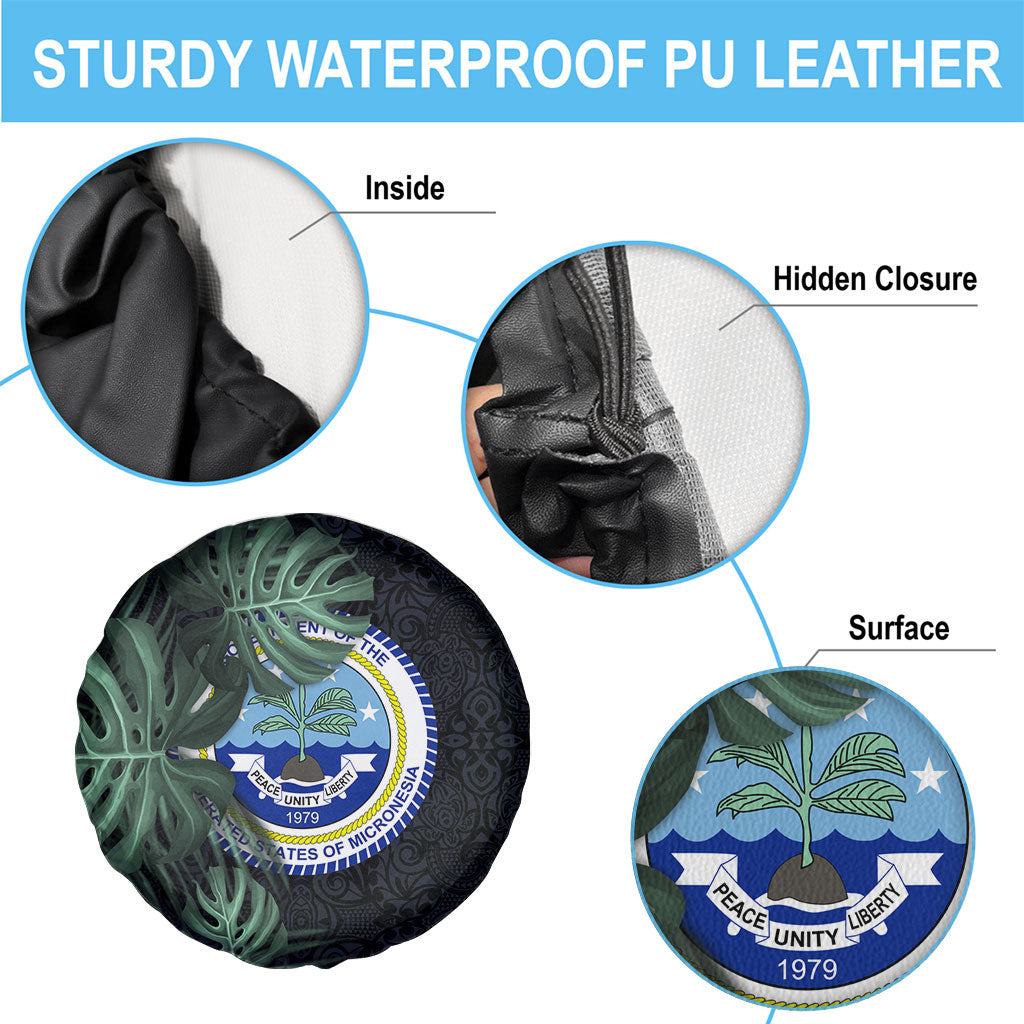 Federated States Of Micronesia Spare Tire Cover FSM Tropical Monstera Leaf Dark Tribal Pattern TS04 - Polynesian Pride