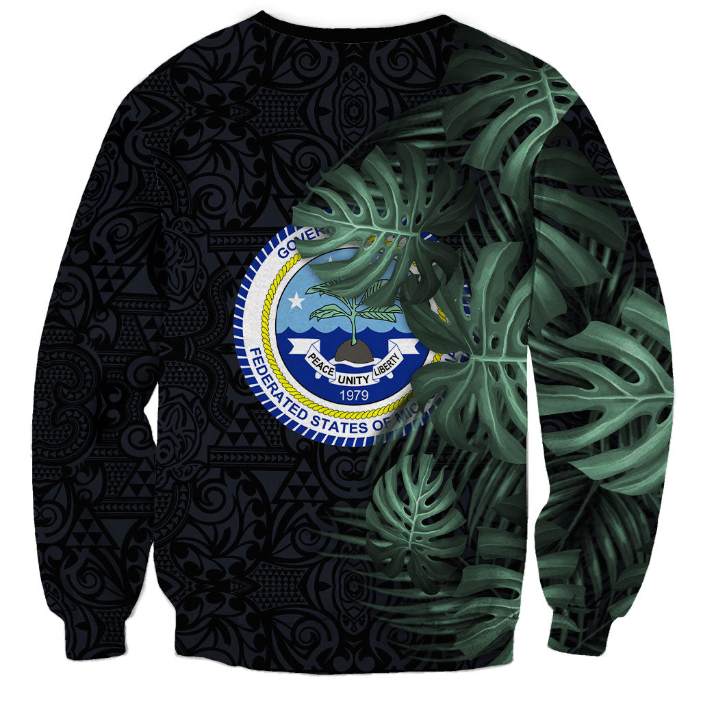 Federated States Of Micronesia Sweatshirt FSM Tropical Monstera Leaf Dark Tribal Pattern TS04 - Polynesian Pride