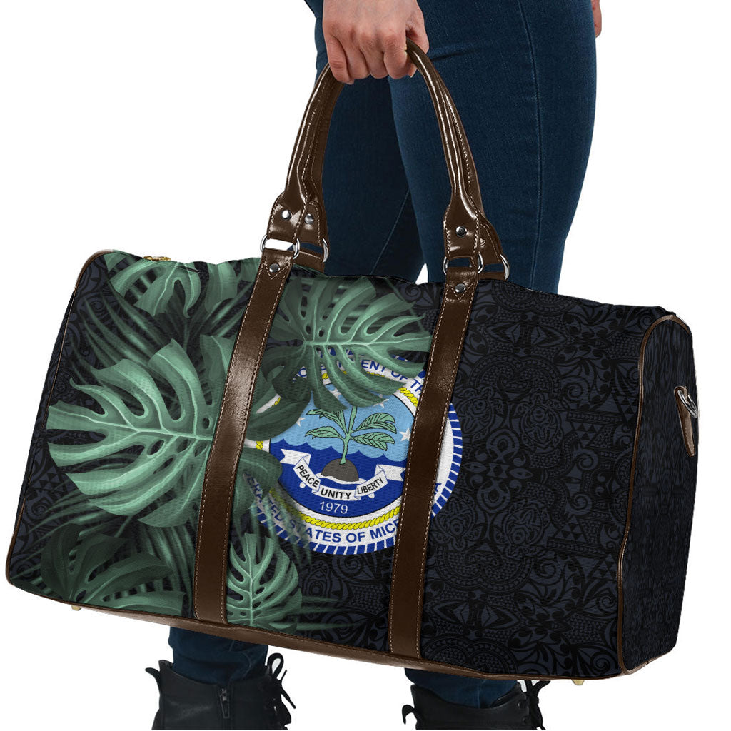 Federated States Of Micronesia Travel Bag FSM Tropical Monstera Leaf Dark Tribal Pattern TS04 - Polynesian Pride
