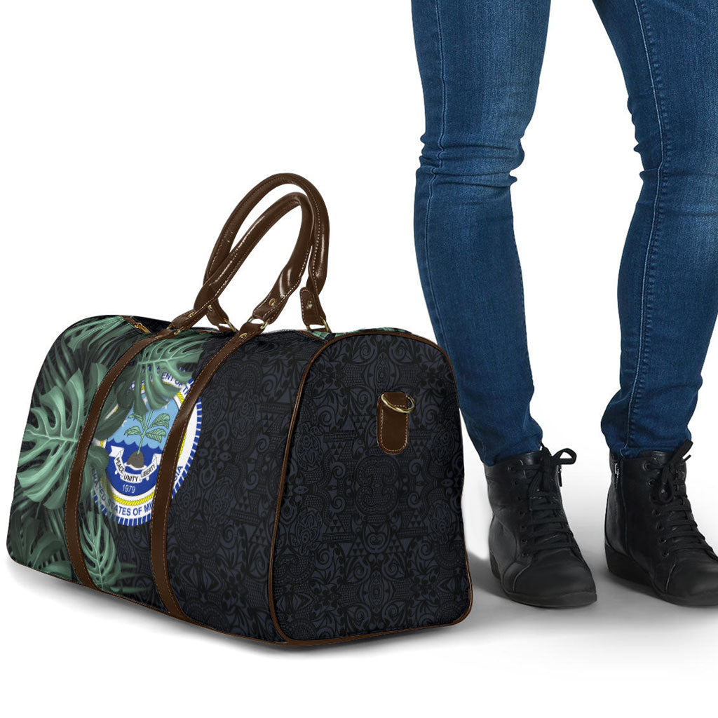 Federated States Of Micronesia Travel Bag FSM Tropical Monstera Leaf Dark Tribal Pattern TS04 - Polynesian Pride