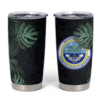 Federated States Of Micronesia Tumbler Cup FSM Tropical Monstera Leaf Dark Tribal Pattern TS04 Black Green - Polynesian Pride