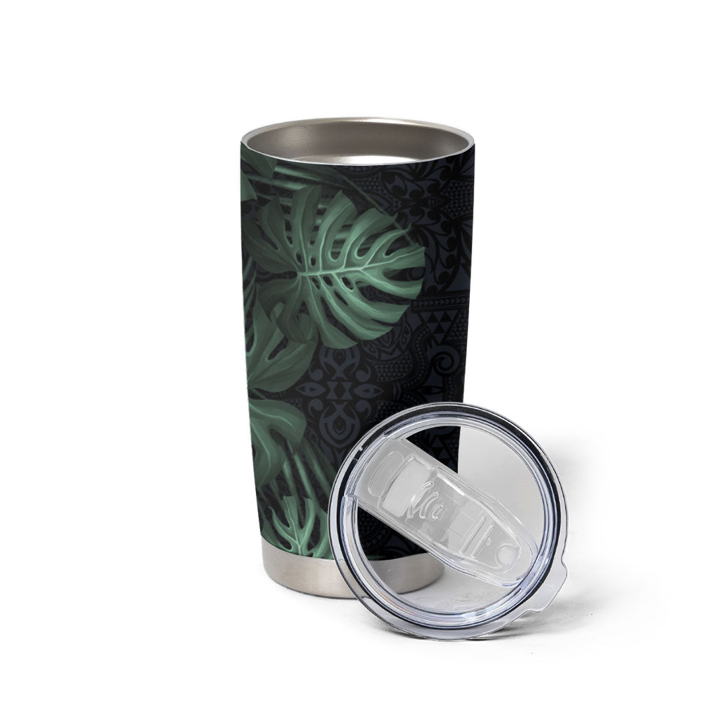 Federated States Of Micronesia Tumbler Cup FSM Tropical Monstera Leaf Dark Tribal Pattern TS04 - Polynesian Pride