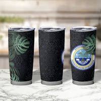 Federated States Of Micronesia Tumbler Cup FSM Tropical Monstera Leaf Dark Tribal Pattern TS04 - Polynesian Pride