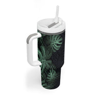 Federated States Of Micronesia Tumbler With Handle FSM Tropical Monstera Leaf Dark Tribal Pattern TS04 - Polynesian Pride