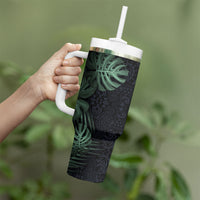 Federated States Of Micronesia Tumbler With Handle FSM Tropical Monstera Leaf Dark Tribal Pattern TS04 - Polynesian Pride