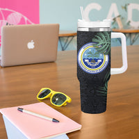 Federated States Of Micronesia Tumbler With Handle FSM Tropical Monstera Leaf Dark Tribal Pattern TS04 - Polynesian Pride
