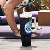 Federated States Of Micronesia Tumbler With Handle FSM Tropical Monstera Leaf Dark Tribal Pattern TS04 - Polynesian Pride