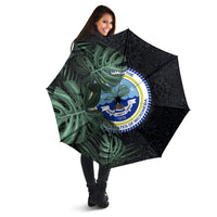 Federated States Of Micronesia Umbrella FSM Tropical Monstera Leaf Dark Tribal Pattern TS04 - Polynesian Pride