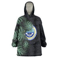 Federated States Of Micronesia Wearable Blanket Hoodie FSM Tropical Monstera Leaf Dark Tribal Pattern TS04 One Size Black Green - Polynesian Pride