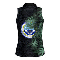 Federated States Of Micronesia Women Sleeveless Polo Shirt FSM Tropical Monstera Leaf Dark Tribal Pattern TS04 - Polynesian Pride