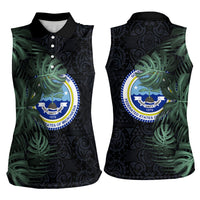 Federated States Of Micronesia Women Sleeveless Polo Shirt FSM Tropical Monstera Leaf Dark Tribal Pattern TS04 - Polynesian Pride