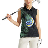 Federated States Of Micronesia Women Sleeveless Polo Shirt FSM Tropical Monstera Leaf Dark Tribal Pattern TS04 - Polynesian Pride