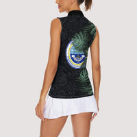 Federated States Of Micronesia Women Sleeveless Polo Shirt FSM Tropical Monstera Leaf Dark Tribal Pattern TS04 - Polynesian Pride
