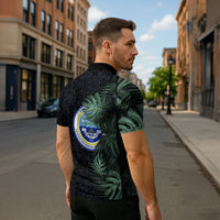 Federated States Of Micronesia Zipper Polo Shirt FSM Tropical Monstera Leaf Dark Tribal Pattern TS04 - Polynesian Pride