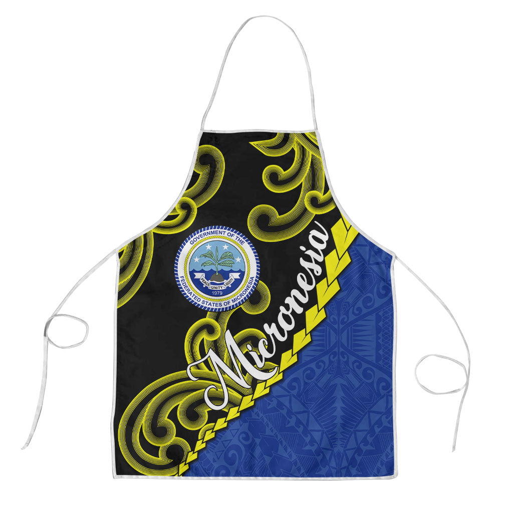 Federated States Of Micronesia FSM Apron Pacific Islander Tribal Swirl Geometric Pattern TS04 Black Blue - Polynesian Pride