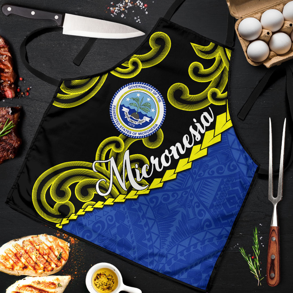 Federated States Of Micronesia FSM Apron Pacific Islander Tribal Swirl Geometric Pattern TS04 Black Blue - Polynesian Pride